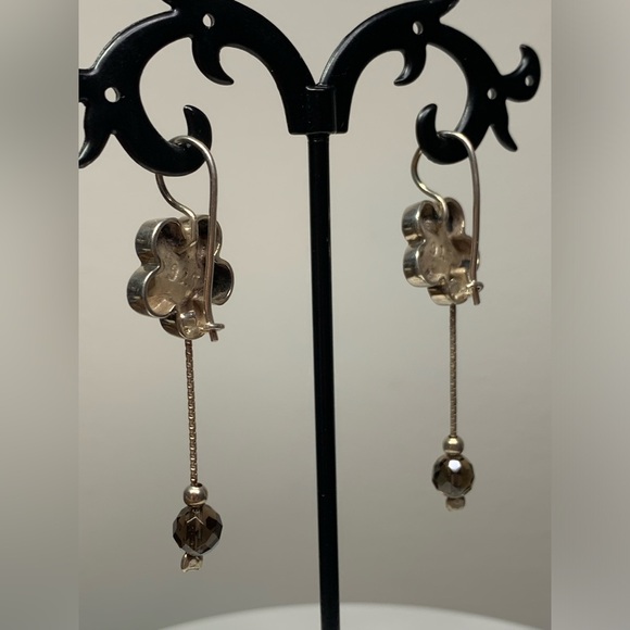 Silpada EXT RARE Sterling Flower with Smokey Quartz Dangles Lock Wires Earrings - Picture 5 of 16
